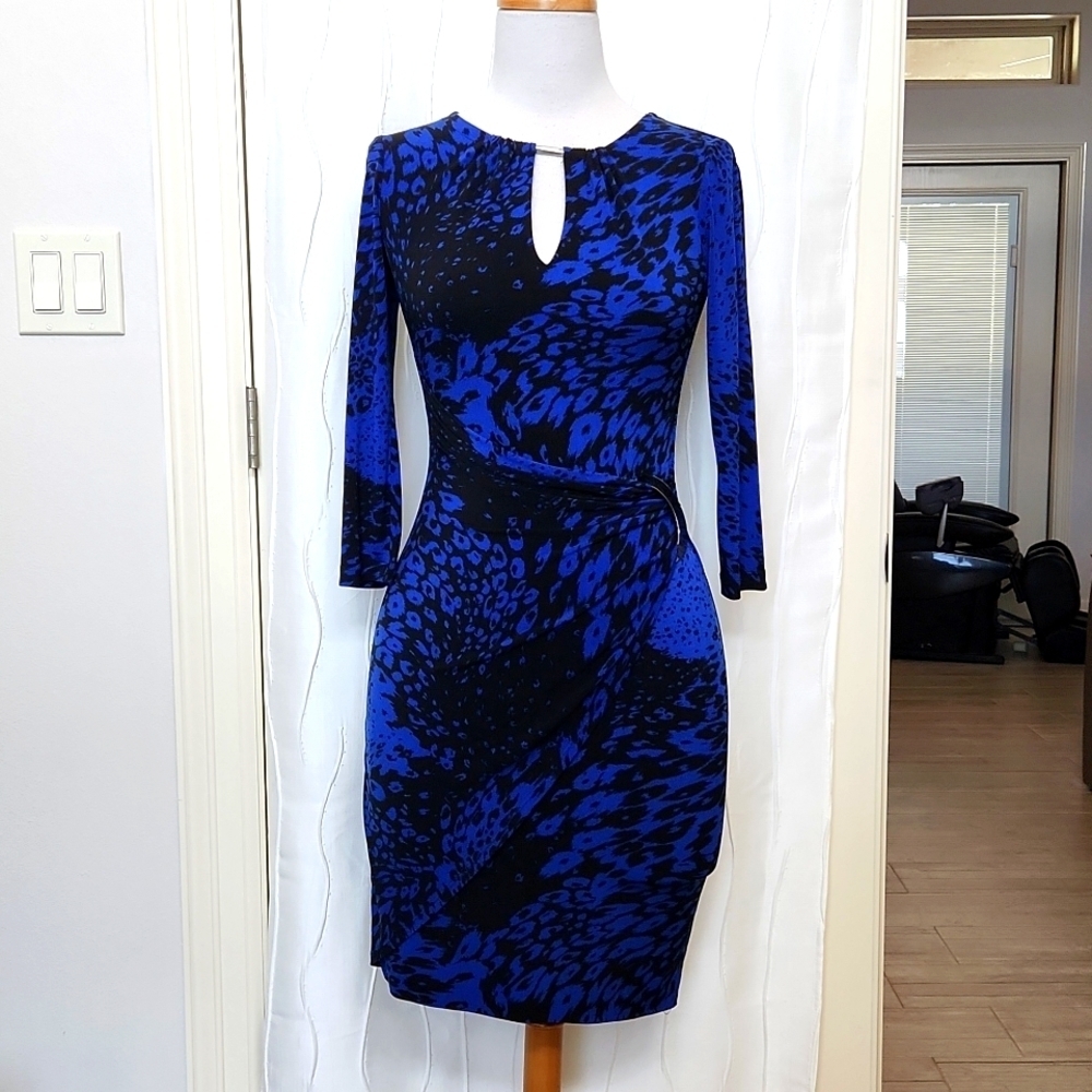 Cache Faux Wrap Bodycon Keyhole Dress